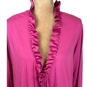 Natori Robe Pink Ruffle Trim Bell Sleeve No Belt Only Interior Tie Womens Large